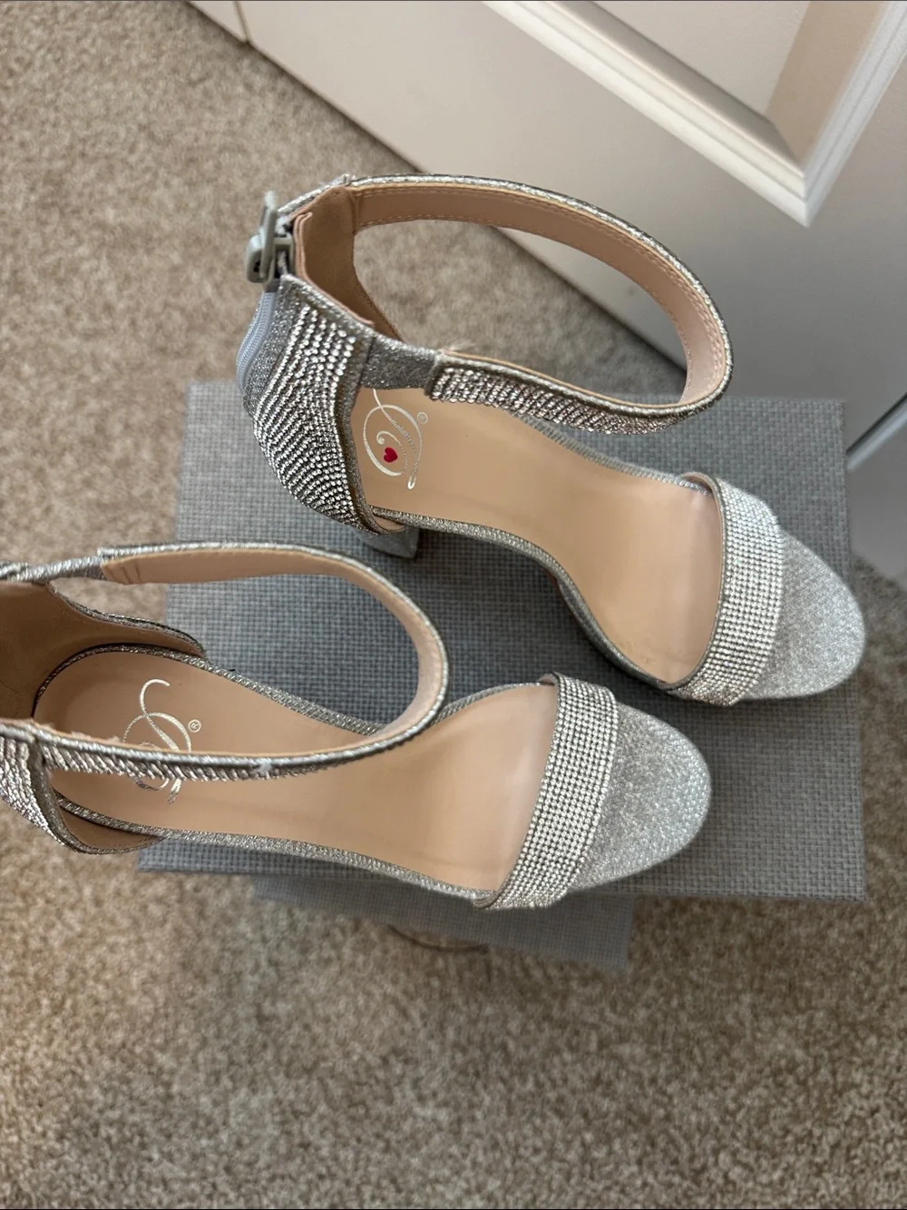 Silver Rhinestone Ankle Strap Women's Heels